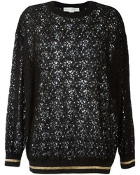 Женский черный кружевной свитер с цветочным принтом от Stella McCartney
