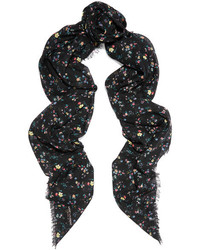 Женский черный легкий шарф с цветочным принтом от Saint Laurent