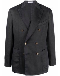 Мужской черный льняной двубортный пиджак от Boglioli