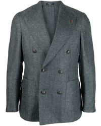 Мужской черный льняной двубортный пиджак от BRERAS MILANO