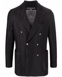 Мужской черный льняной двубортный пиджак от Circolo 1901