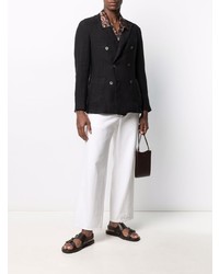 Мужской черный льняной двубортный пиджак от Boglioli