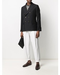 Мужской черный льняной двубортный пиджак от Reveres 1949