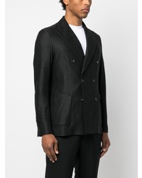Мужской черный льняной двубортный пиджак от Circolo 1901