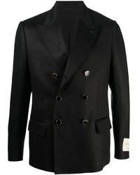 Мужской черный льняной двубортный пиджак от Lardini