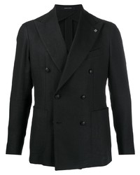 Мужской черный льняной двубортный пиджак от Tagliatore