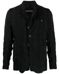 Черный льняной пиджак в вертикальную полоску