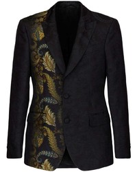 Мужской черный льняной пиджак с "огурцами" от Etro
