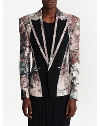 Мужской черный льняной пиджак с принтом от Balmain
