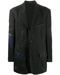 Мужской черный льняной пиджак с принтом от Yohji Yamamoto
