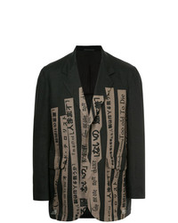 Мужской черный льняной пиджак с принтом от Yohji Yamamoto