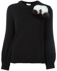Черный меховой свитер с круглым вырезом