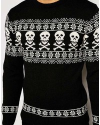 Мужской черный новогодний свитер с круглым вырезом от Asos