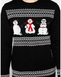 Мужской черный новогодний свитер с круглым вырезом от Asos