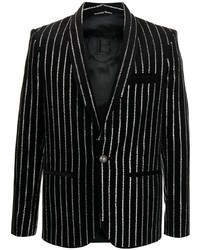 Мужской черный пиджак в вертикальную полоску от Balmain