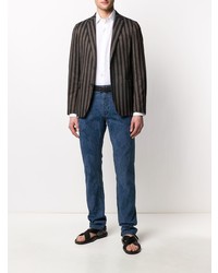 Мужской черный пиджак в вертикальную полоску от Etro