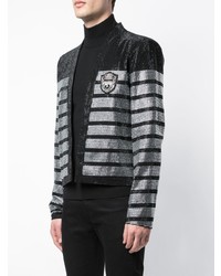 Мужской черный пиджак в горизонтальную полоску от Balmain