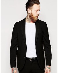 Мужской черный пиджак из жатого хлопка от Asos