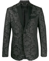 Черный пиджак из парчи с принтом