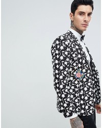 Мужской черный пиджак с вышивкой от ASOS DESIGN