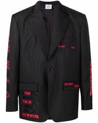 Мужской черный пиджак с вышивкой от Vetements