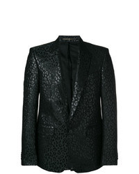 Черный пиджак с леопардовым принтом