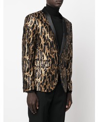Мужской черный пиджак с леопардовым принтом от DSQUARED2