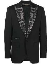 Мужской черный пиджак с леопардовым принтом от Philipp Plein