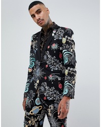Мужской черный пиджак с пайетками с вышивкой от ASOS DESIGN