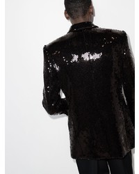 Мужской черный пиджак с пайетками с вышивкой от Balmain
