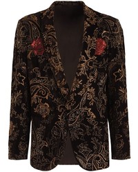 Мужской черный пиджак с пайетками с цветочным принтом от Etro