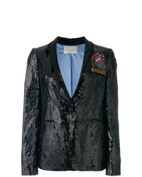 Женский черный пиджак с пайетками от Marco De Vincenzo
