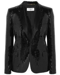 Женский черный пиджак с пайетками от Saint Laurent