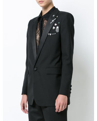 Женский черный пиджак с украшением от Saint Laurent