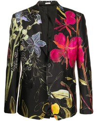 Мужской черный пиджак с цветочным принтом от Alexander McQueen