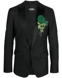 Мужской черный пиджак с цветочным принтом от DSQUARED2