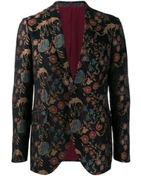 Мужской черный пиджак с цветочным принтом от Etro