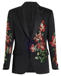 Мужской черный пиджак с цветочным принтом от Etro