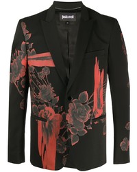 Мужской черный пиджак с цветочным принтом от Just Cavalli