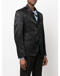 Мужской черный пиджак с цветочным принтом от Versace