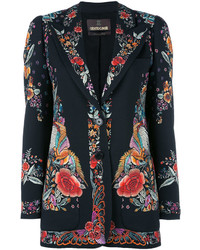 Женский черный пиджак с цветочным принтом от Roberto Cavalli