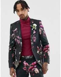 Мужской черный пиджак с цветочным принтом от Twisted Tailor