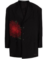 Мужской черный пиджак с цветочным принтом от Yohji Yamamoto