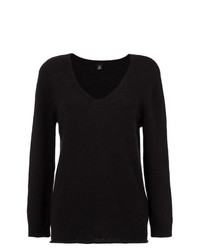 Женский черный пушистый свитер с v-образным вырезом от OSKLEN