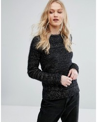 Женский черный пушистый свитер с круглым вырезом от Bellfield