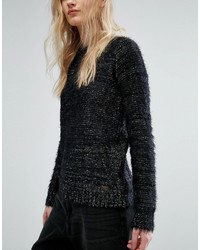 Женский черный пушистый свитер с круглым вырезом от Bellfield