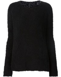 Женский черный пушистый свитер с круглым вырезом от Gareth Pugh
