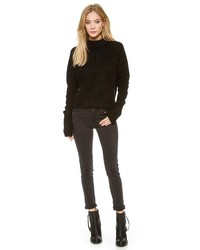 Женский черный пушистый свитер с круглым вырезом от Acne Studios