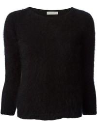 Женский черный пушистый свитер с круглым вырезом от Roberto Collina