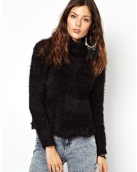 Женский черный пушистый свитер с круглым вырезом от Somedays